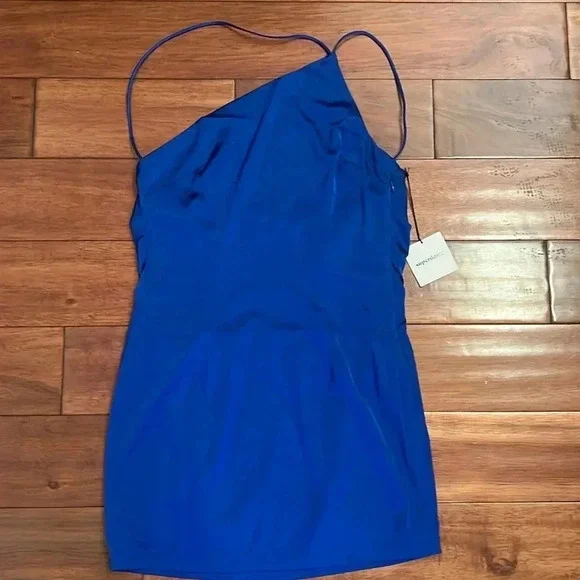 Superdown royal blue satin one shoulder mini dress Medium NWT - Picture 3 of 11